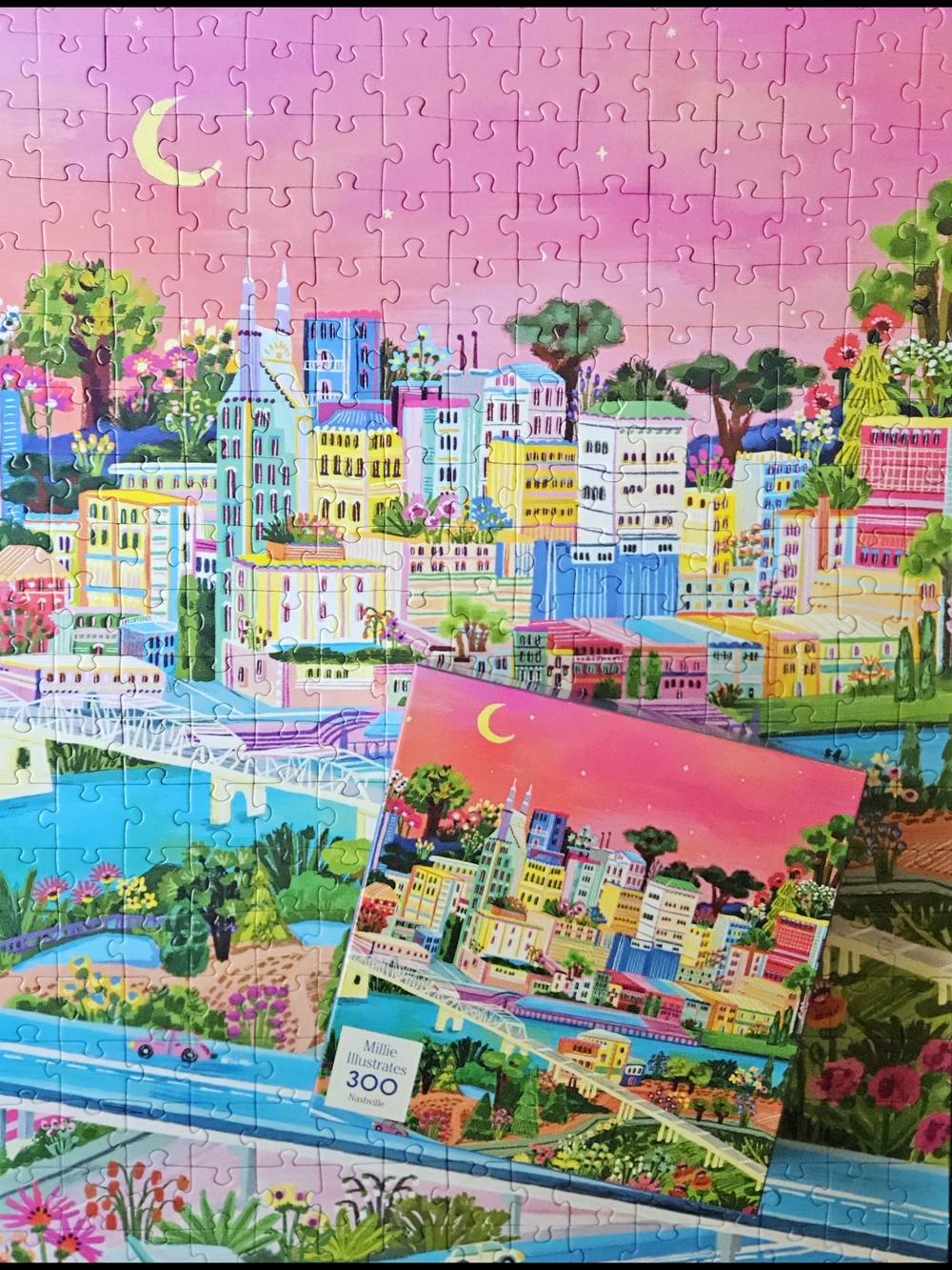 Millie Illustrates Nashville 300-Piece Puzzle - Vibrant Pink Cityscape - Picture 2 of 3